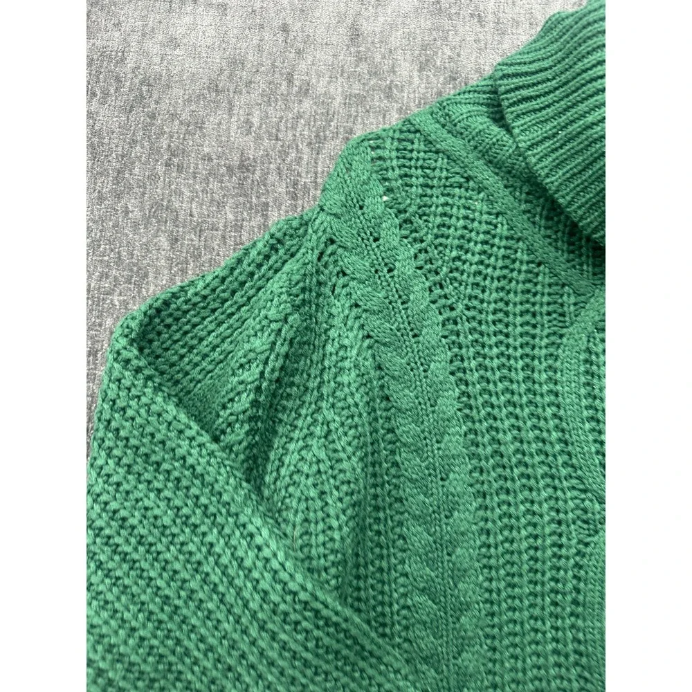 Allison Joy Sweater‎ Womens Medium Green Acrylic Cable Knit Ribbed Turtleneck